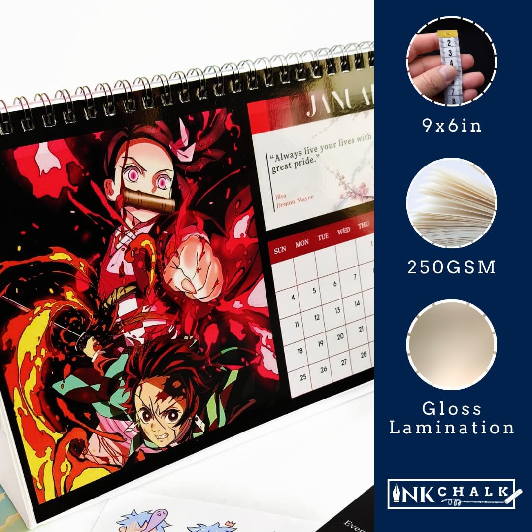 Anime 2025 Flip Table Calendar Box Set [Darkmode Version] | 3 Sticker Sheets | Bookmark | Message Card | Monthly Grid View | Anime Merch | Flip Desktop Calendar