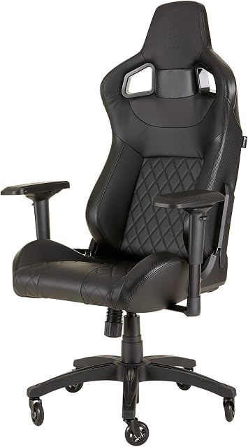 Corsair T1 Race - Faux Leather Racing Gaming Chair, Easy Assembly, Ergonomic Swivel, Adjustable Height & 4D Armrests, Lumbar Support, Comfortable with Recliner - Black