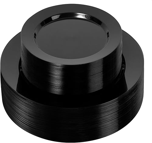 100 platos de plástico negro, platos de plástico desechables resistentes con 50 platos llanos de 10.25 pulgadas y 50 platos de postre de 7.5