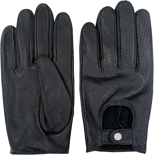 ZLUXURQ Guantes de conducción de cuero de malla completa para hombre, sin forro, suave y fina piel de cordero italiana