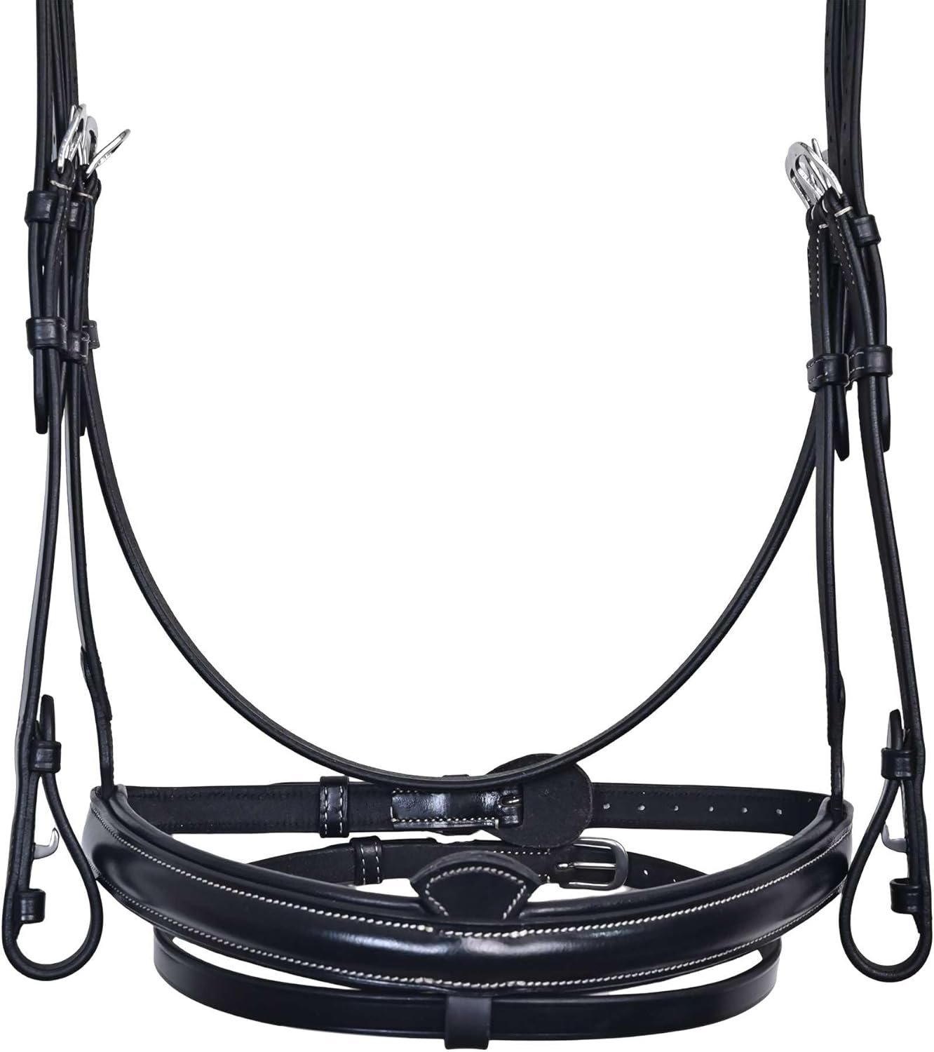 Western Leather Bitless Snaffle Bridle for Horses English Jumping Bridle with Browband,Removable Noseband, Rubber Reins, Headstall Equestrian Sports Accessories in Various Size Color Pattern