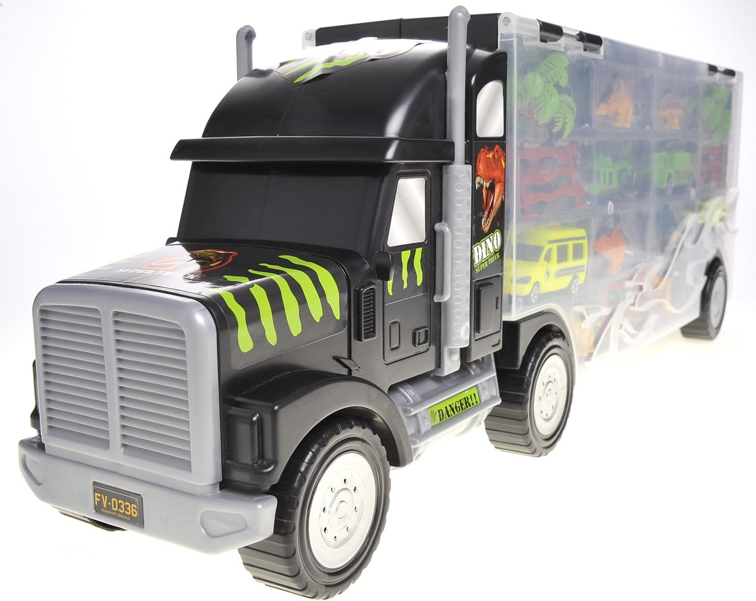 PowerTRC Dinosaur Transport Truck Carrier | Dino Playset | Great for Kids Ages 3+ Boys and Girls | Perfect Present for Birthdays, Parties, and School Rewards