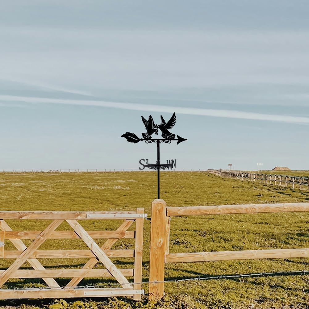 SUPERDANT Dove of Peace Weathervane Pigeon Animal Metal Weather Vane Decorative Black Wind Vanes for Yard Wind Direction Roof Mount Signs for Outside Garden Farm Backyard Barn Patio Shed Art Decor