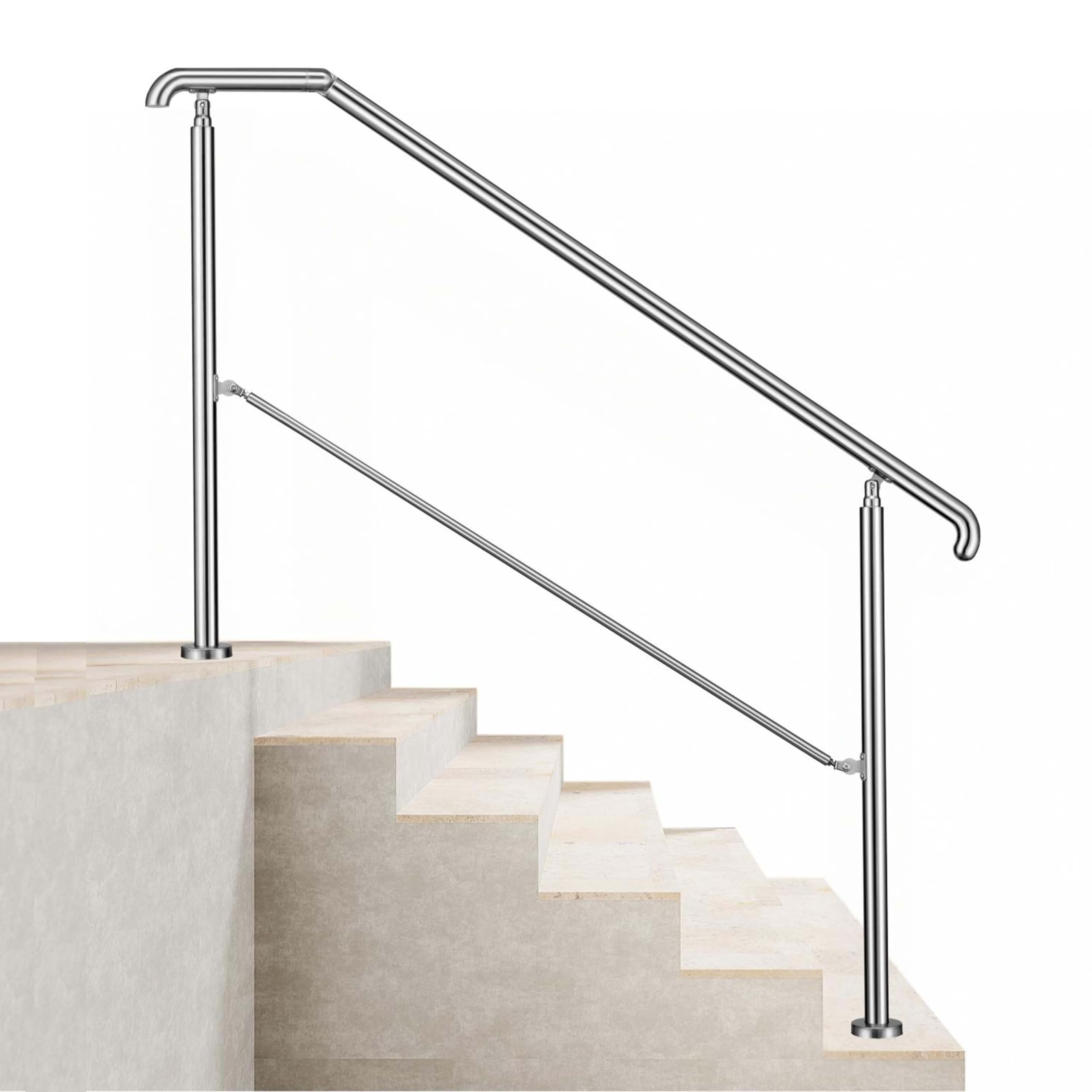 162x102cm Edelstahl Eingangshandlauf Treppengeländer Winkelverstellbares Geländer für 4-5 Stufen Innen Außen Treppens, Silber