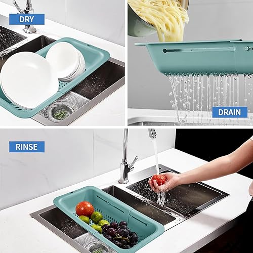 Miniatura 3 de LASSHSWA Colador plegable y colador para cocina, cesta coladora sobre el fregadero para cocina, colador de alimentos para pasta de frutas, colador