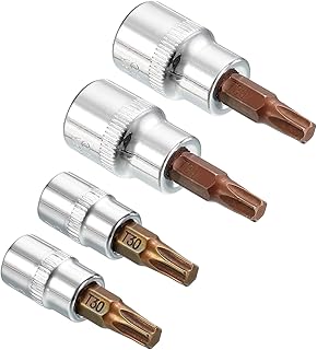 uxcell 1/4 Inch & 3/8 Inch Drive x T30 Torx Bit Socket Set of 4 Pcs, S2 Steel Bits, CR-V Sockets (for Hand Use Only)