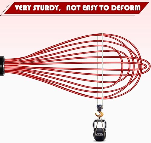 Miniatura 10 de TEEVEA Batidor de silicona, batidores de cocina antiadherentes para cocinar, alambre de metal de acero inoxidable recubierto de goma de silicona,