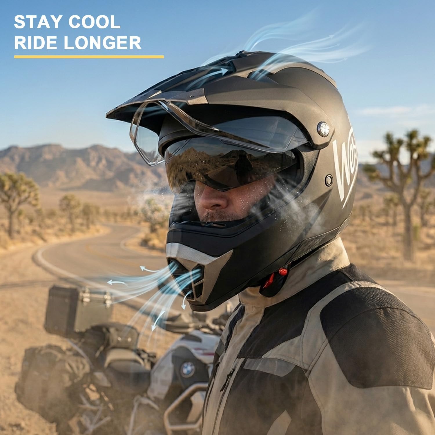 Westt Dual Sport Motorcycle Helmet Off-Road Helmets for Adults, Dual Visor Motorcycle Helmet - Full Face ATV UTV Helmet Dirt Bike Motocross Helmets DOT Approved