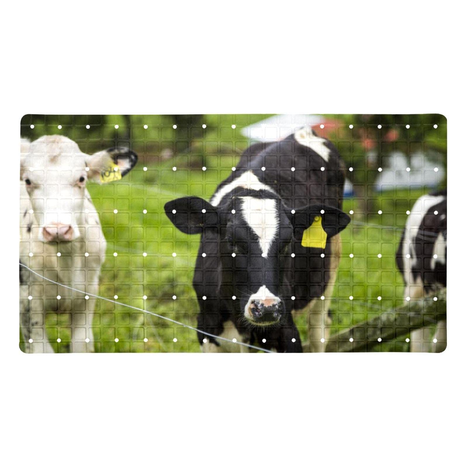 Tapis de bain antidérapant à ventouses motif vache 40x70 cm pour douche sécurisée