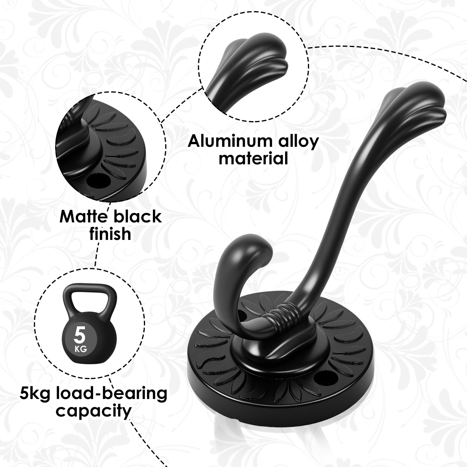 Ganchos de Pared, Ganchos for Abrigos Negros de Alta Resistencia, Perchas Doble Punta montadas en la Pared for Ropa, Toallas, Mochilas, 8 Uds