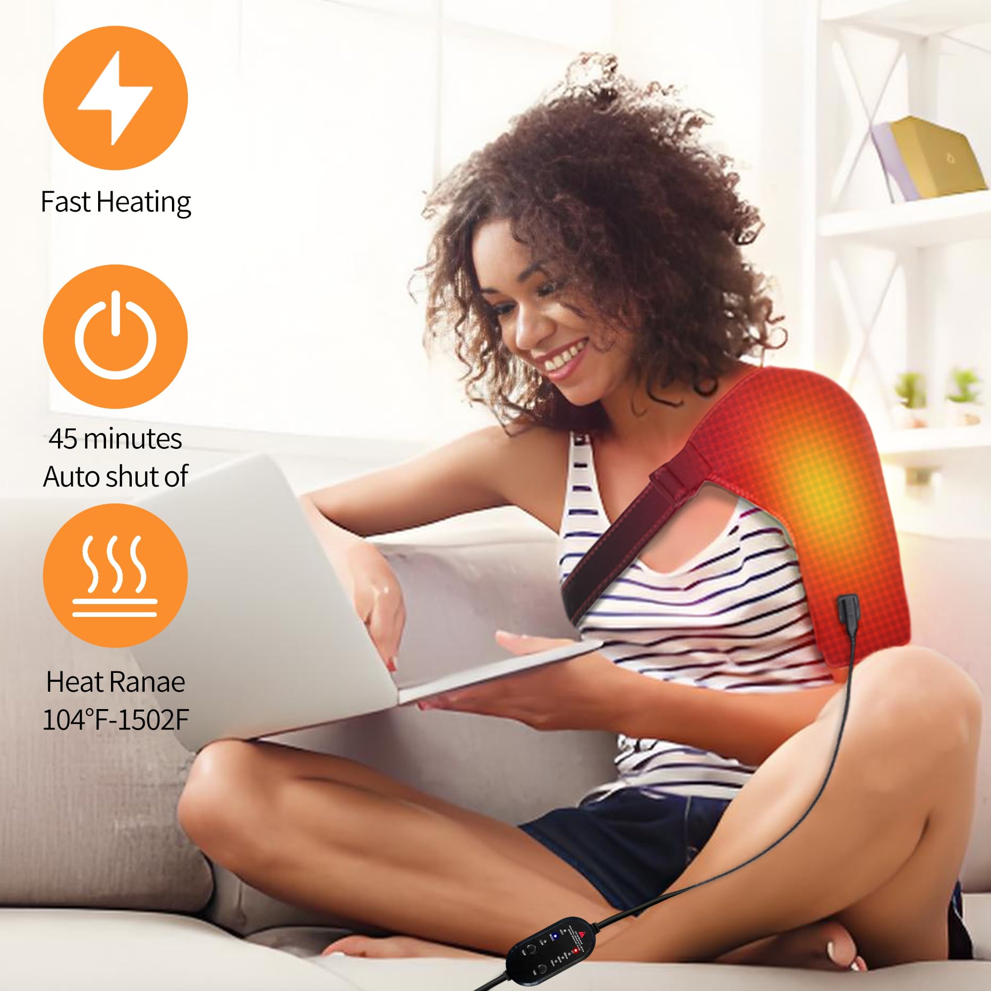 Termoforo per spalla, Tutore Spalla Riscaldato, con 3 impostazioni di calore e tempo, bendaggio termico per spalla sinistra/destra, con alimentatore S/M (non wireless)