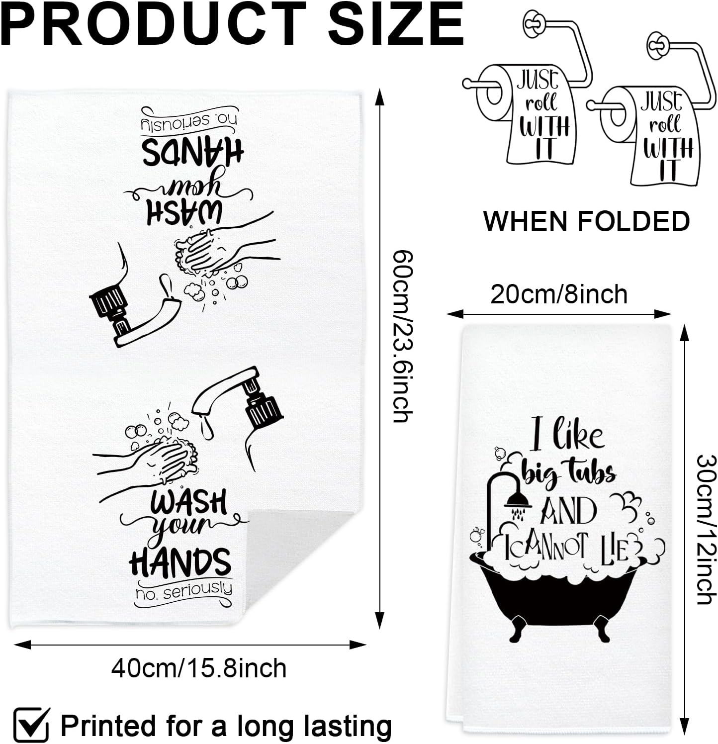 Funny Decorative Bathroom Hand Towels Set of 4, 16×24 Inch Embroidered Cotton Bathroom Decor Towels, Black and White Hand Towels for Bath Decor Thanksgiving Christmas Housewarming Gifts - Image 2