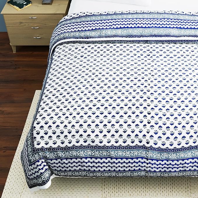 Image of EMIOUR 400 TC Pure Cotton Soft Jaipuri AC Quilt /Razai /Rajai Floral Print,Jaipuri razai Double Bed for Winter Printed (Design 10, Double Bed)