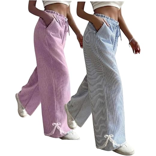 Girls Striped Wide Leg Pants Pack of 2