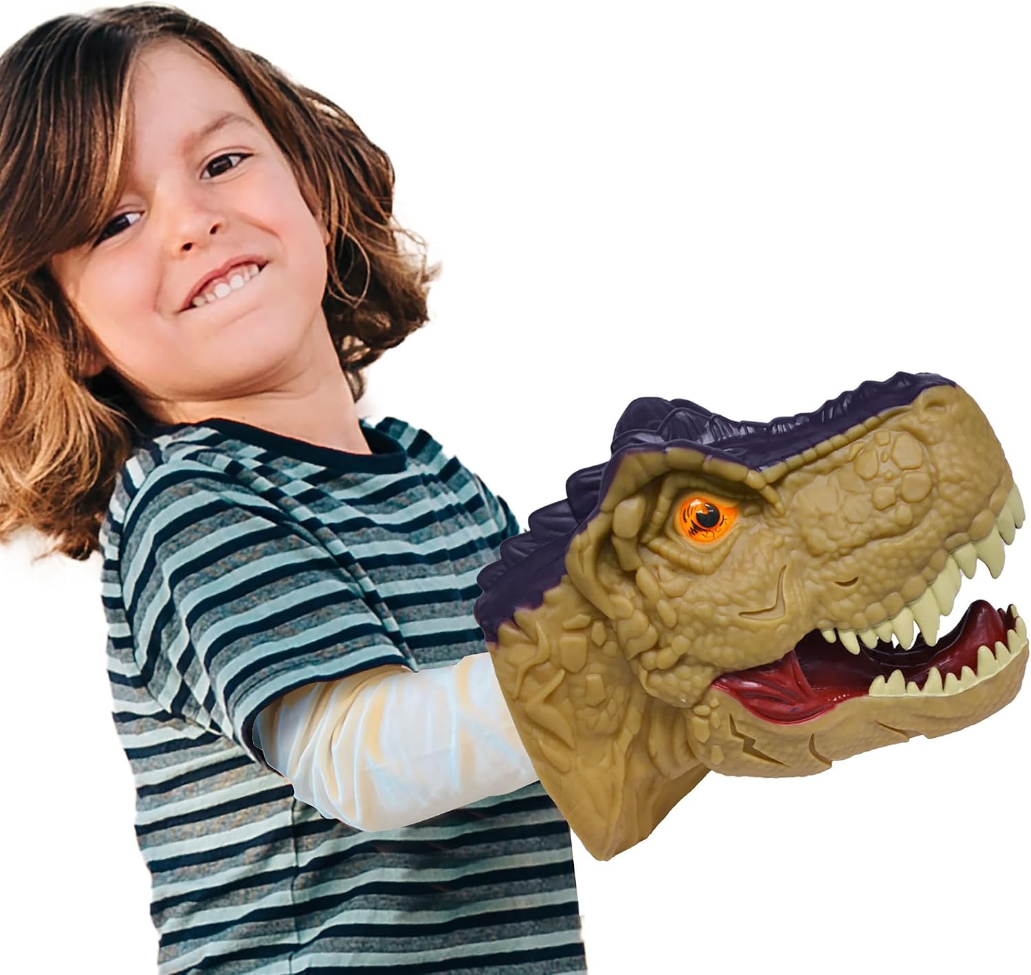 Dragon-i: Mighty Megasaur - Megahunter T-Rex Hand Puppet - Brown - Open & Close The Mouth, Roaring Sounds, Light-Up Eyes, Realistic Dino Head, Kids 3+