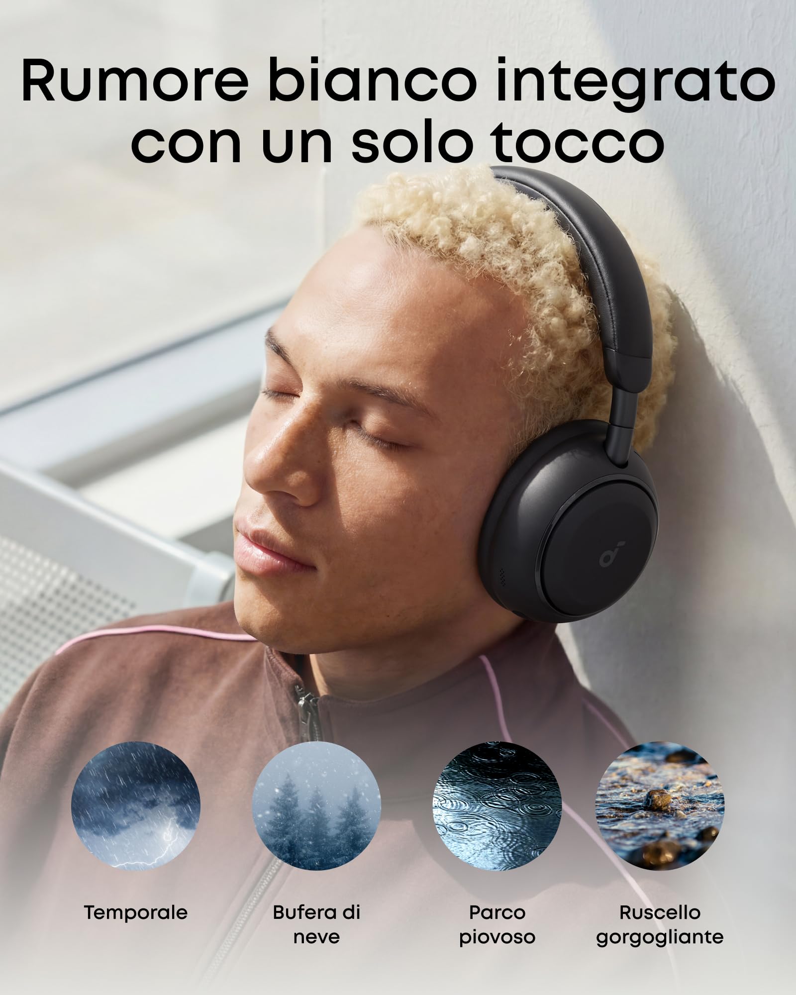 Soundcore Space 2 di Anker, Cuffie con cancellazione attiva del rumore, vestibilità comoda, 50 ore, audio wireless HD LDAC, 2 connessioni, chiamate nitide, BT 6.1, modalità Nap, rilevamento usura