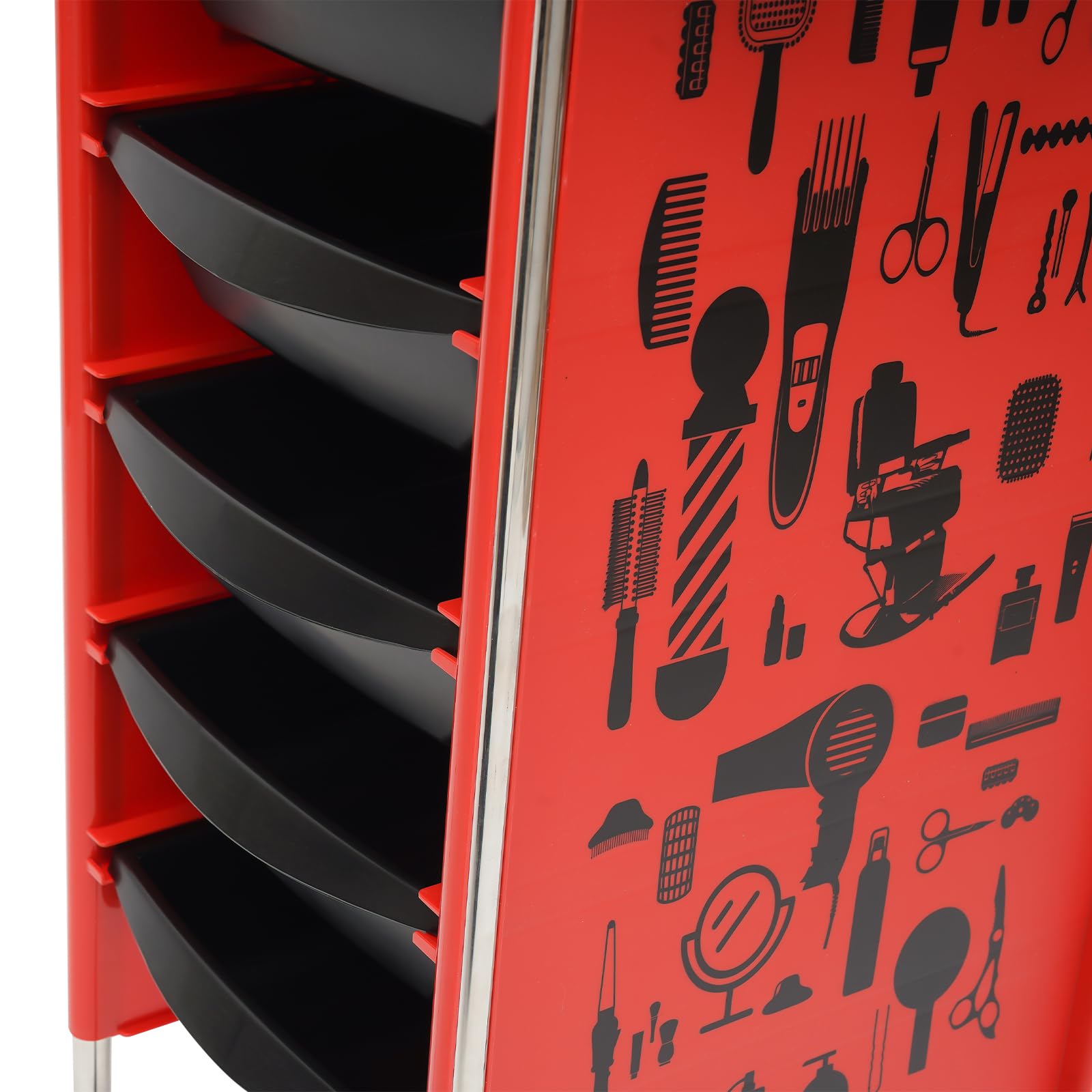 Carrello da parrucchiere con 5 cassetti, per parrucchieri, cosmetici, saloni di bellezza, barbiere, spa, salone per saloni di bellezza (rosso)
