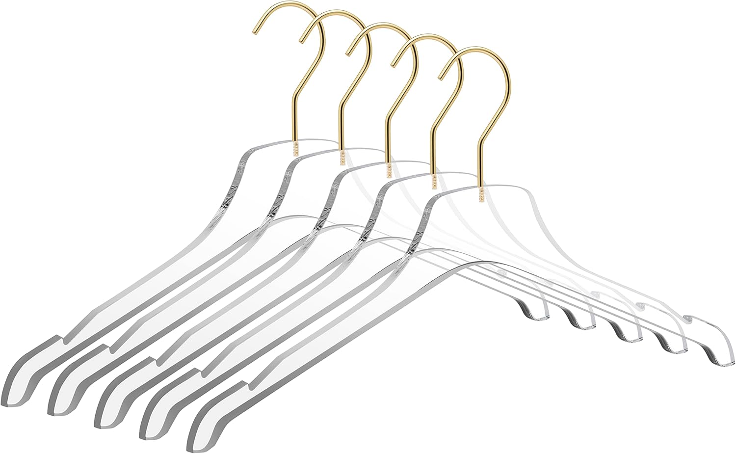 Quality Acrylic Clear Hangers, 20 Pack Clear Lucite Acrylic for a Luxurious Look and Feel with Swivel Hook, Suit Coat Shirt Dress Hangers (Clear - Matte Gold Hook, 20)