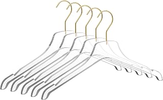 Quality Acrylic Clear Hangers, 5 Pack Clear Lucite Acrylic for a Luxurious Look and Feel with Swivel Hook, Suit Coat Shirt Dress Hangers (Clear - Matte Gold Hook, 5)