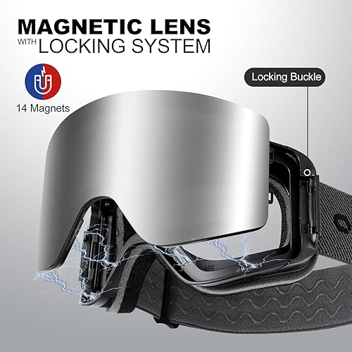 Miniatura 3 de Odoland Gafas de esquí con lente desmontable sin marco, antivaho, con 100% de protección contra rayos ultravioletas gafas de esquí para nieve