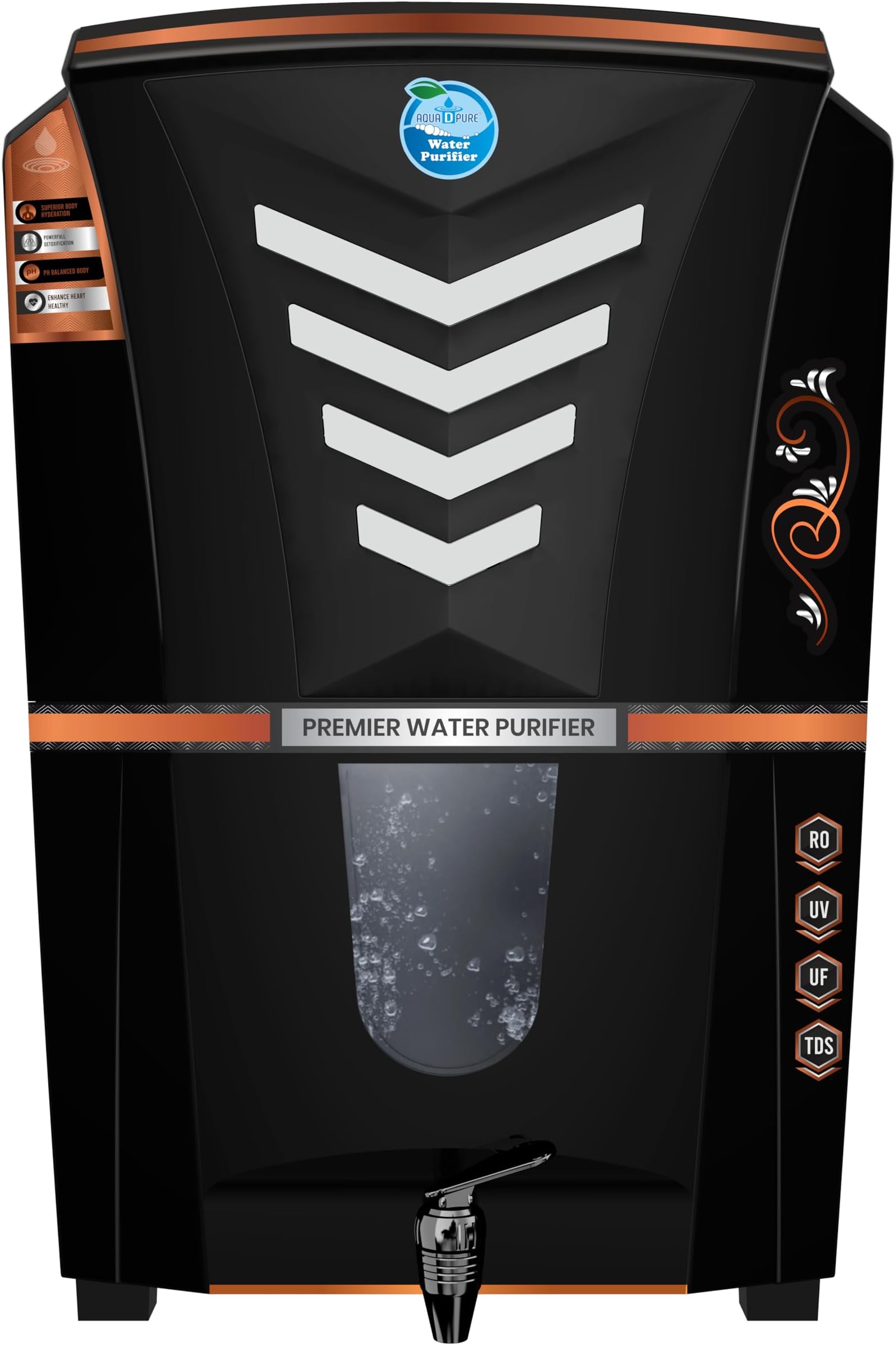 Aquadpure Copper +Alkaline RO Water Purifier with RO, UV, UF, TDS Adjuster 12L | 8 Stage Purification | Suitable for all type water supply (A128 Siron Silver Zinc RO)