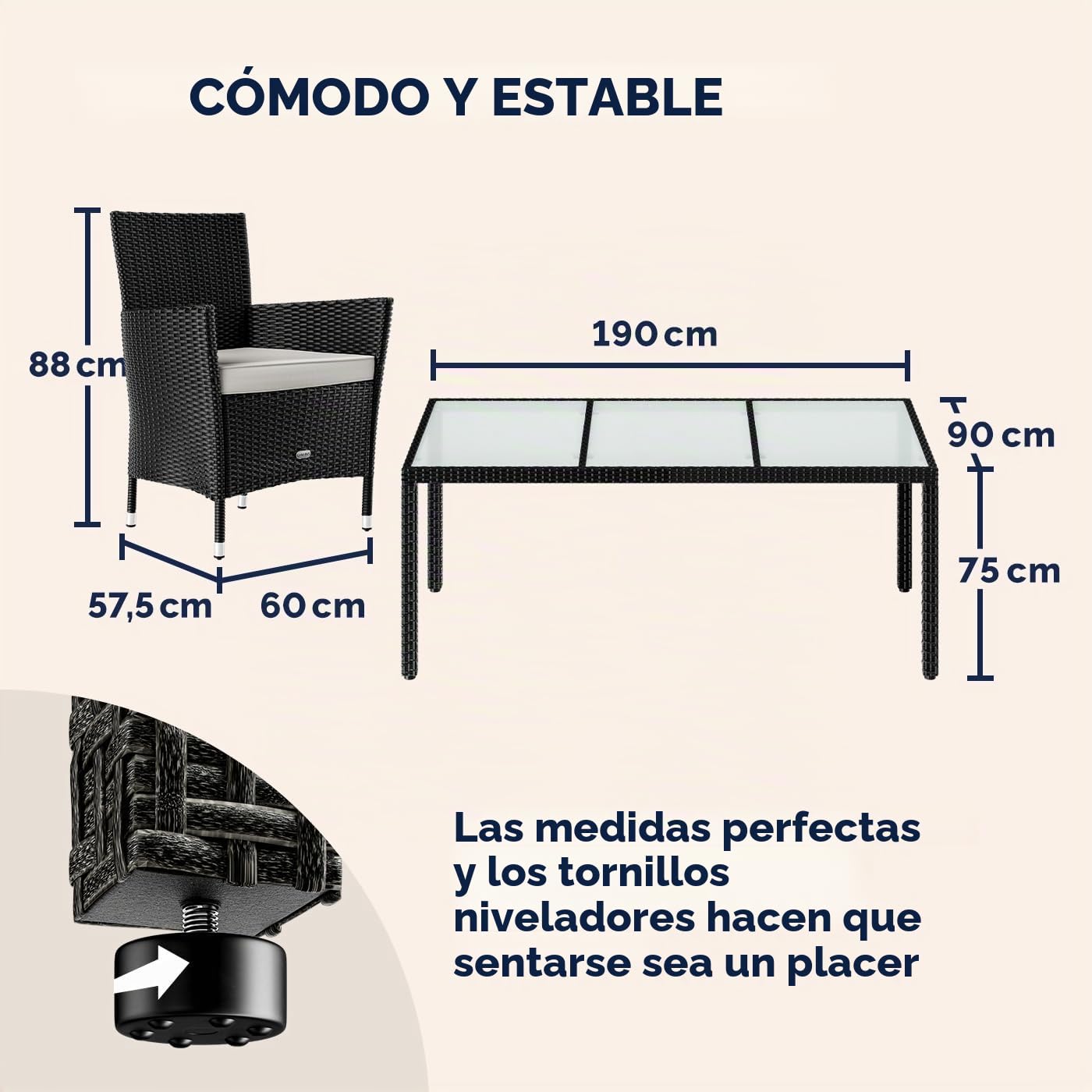 CASARIA® Conjunto de Jardín Mesa y 8 Sillas Apilables 190x90 Poliratán Negro Comedor de Exterior