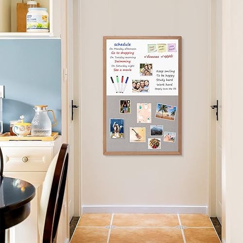 Vista 17 de Pizarra magnética de corcho con combinación de pizarra blanca, 36 x 24 pulgadas, pizarra blanca de borrado en seco, tablero de corcho para pared