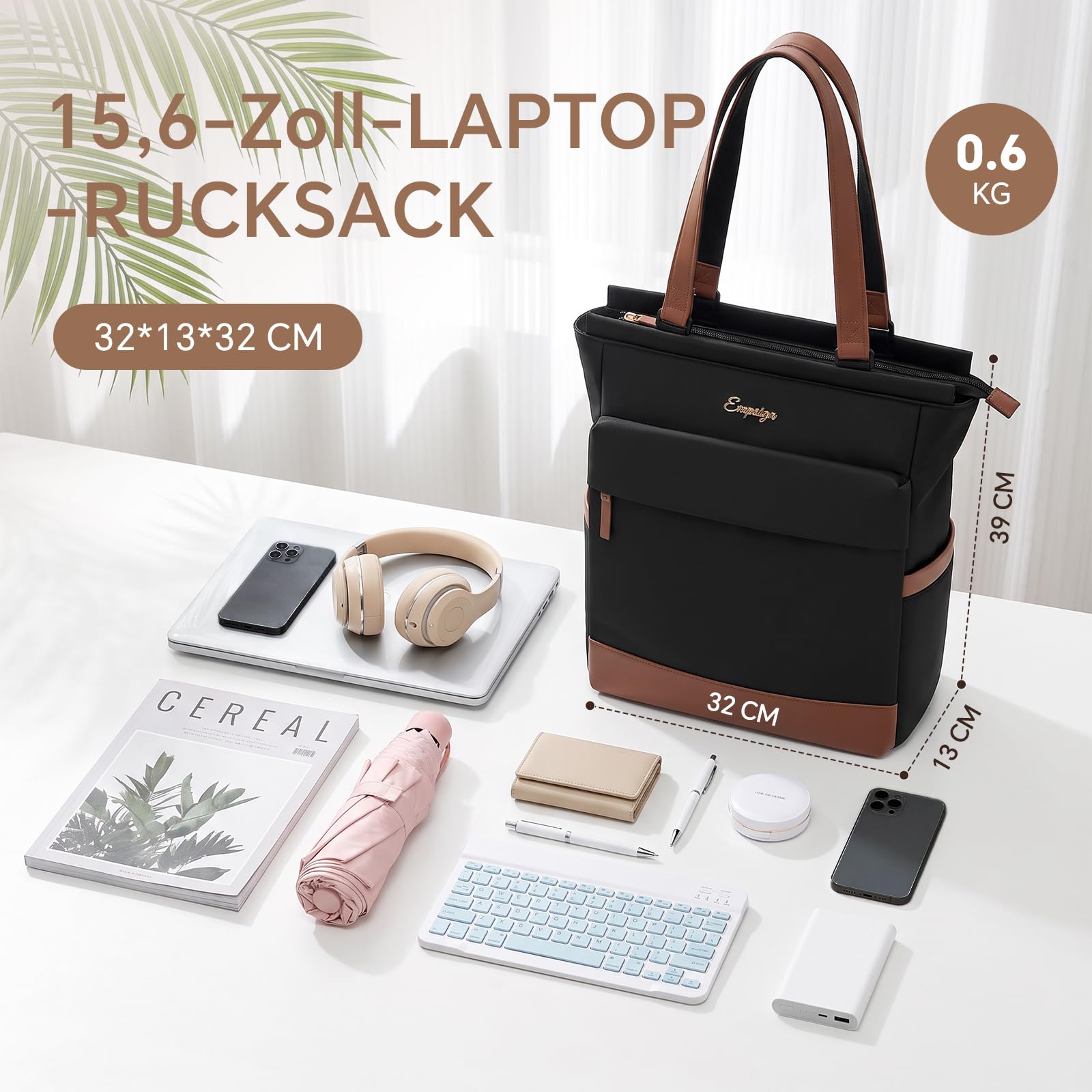 EMPSIGN Laptop-Rucksack Damen 15.6 Zoll Convertible Tasche für Büro