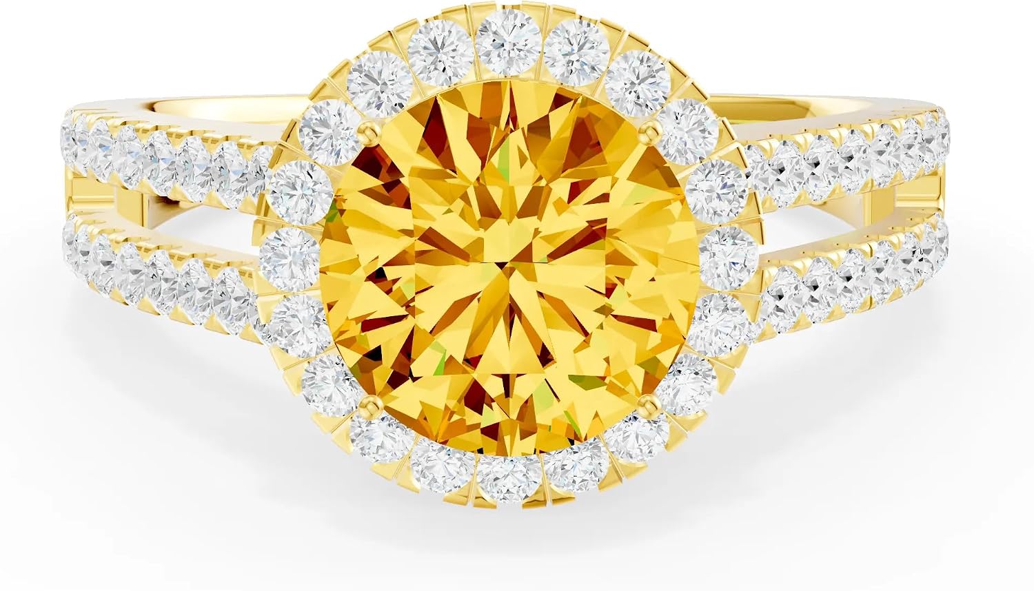PEORA Round Cut Citrine Halo Band Available in Solid 10K, 14K or 18K Ring – White, Yellow or Rose Gold