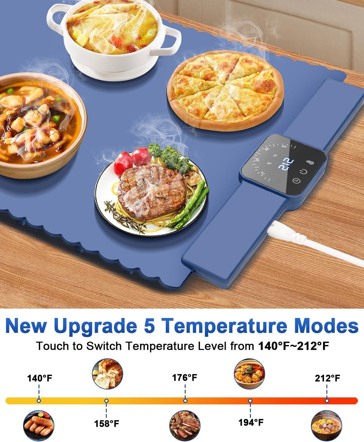 Warming Mat for Food, Full Surface Rapid Food Heating Mat - Adjustable Electric Warming Tray with 5 Temperature Settings & 4 Hours Timer, Silicone Food Warmers for Parties Buffets, Countertop