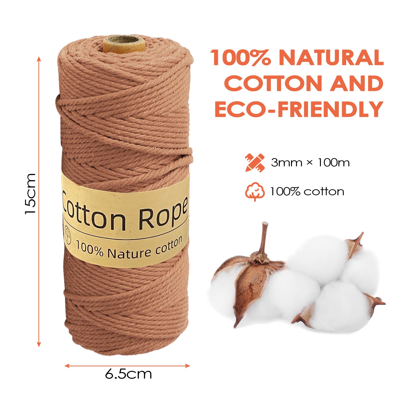 3 Pcs Corda Macrame 3mm x 100m, Macrame Kit, Macrame Corda, Macramè Filo Corda, Filo Cotone per Arazzi, Appendini per Piante, Artigianato Fai da Te, Decorazioni Boho