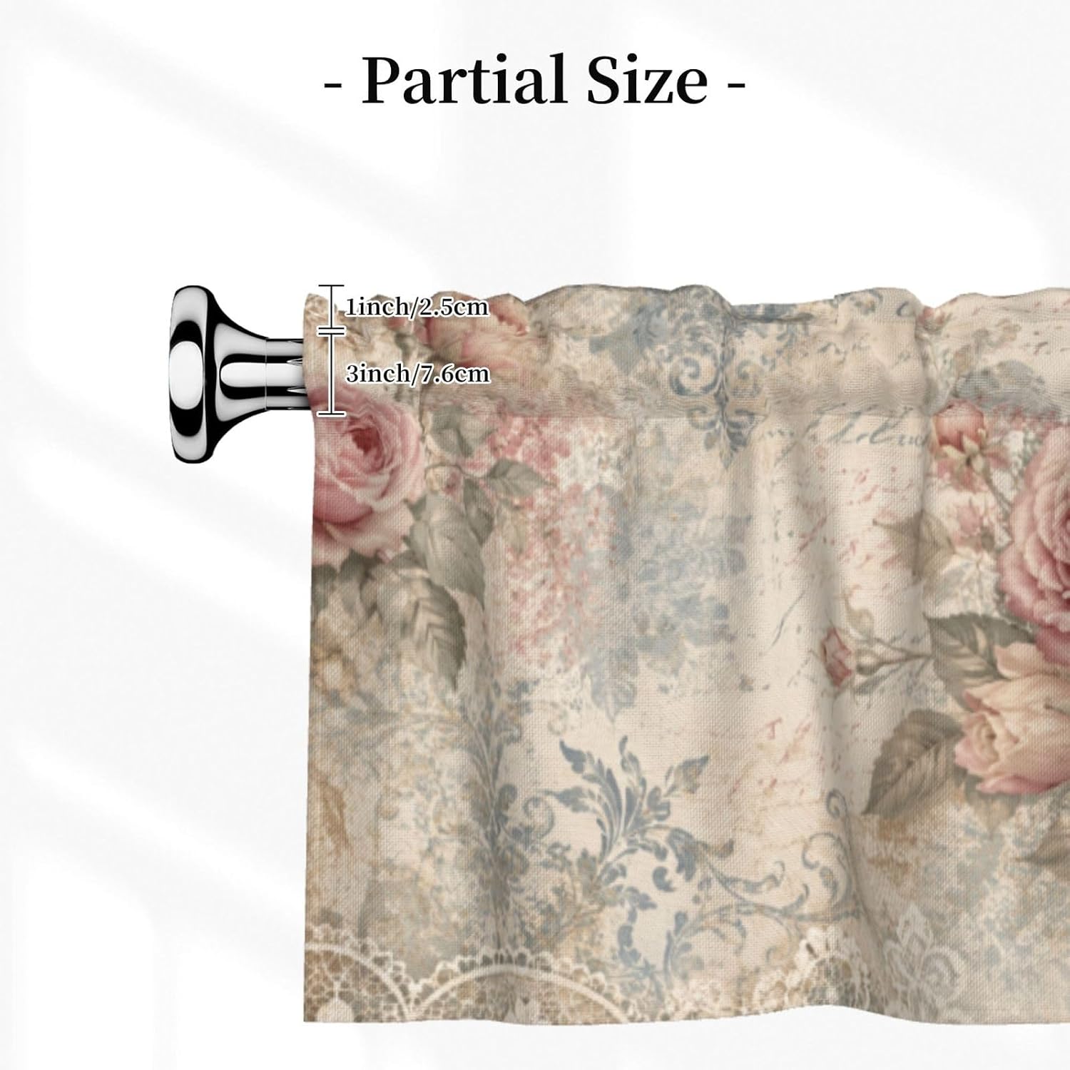 Vintage Flowers Valance for Windows, Rod Pocket