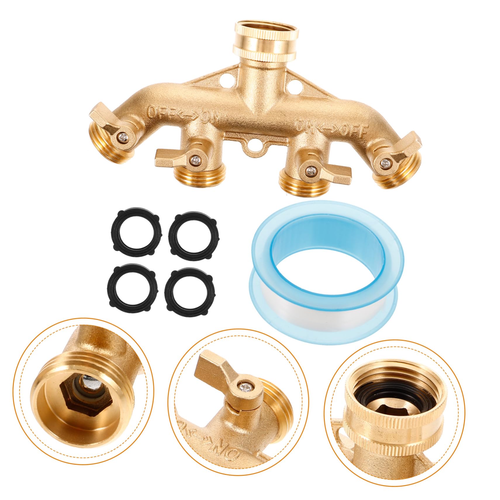 Angoily Ripartitore Tubo Giardino 4 Vie in Ottone, Set 1, Semplice