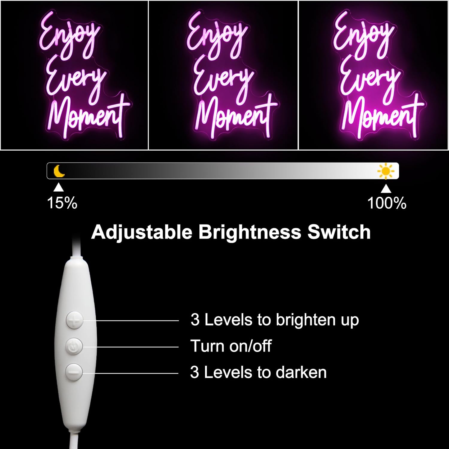 Enjoy Every Moment Neon Sign Pink Letter LED Sign Words Neon Light Up Sign Enjoy Neon Signs for Wall Decor LED Neon Lights Signs for Bedroom Bar Restaurant Salon Party Decor - Image 5