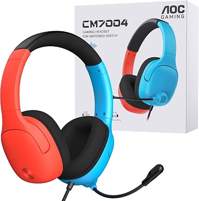 AOC Gaming Headset for Nintendo Switch 2/OLED/Lite, Wired Gaming Headphones with Mic, 3.5mm Stereo Gaming Headset with Noise Cancelling Microphone for PS5, PC, Fortnite(Red/Blue)