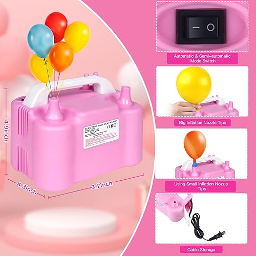 Miniatura 2 de HXHWISE Bomba de globo eléctrica+kit de bomba de globo de mano, inflador de globos de doble boquilla, herramienta de inflador de globos de aire