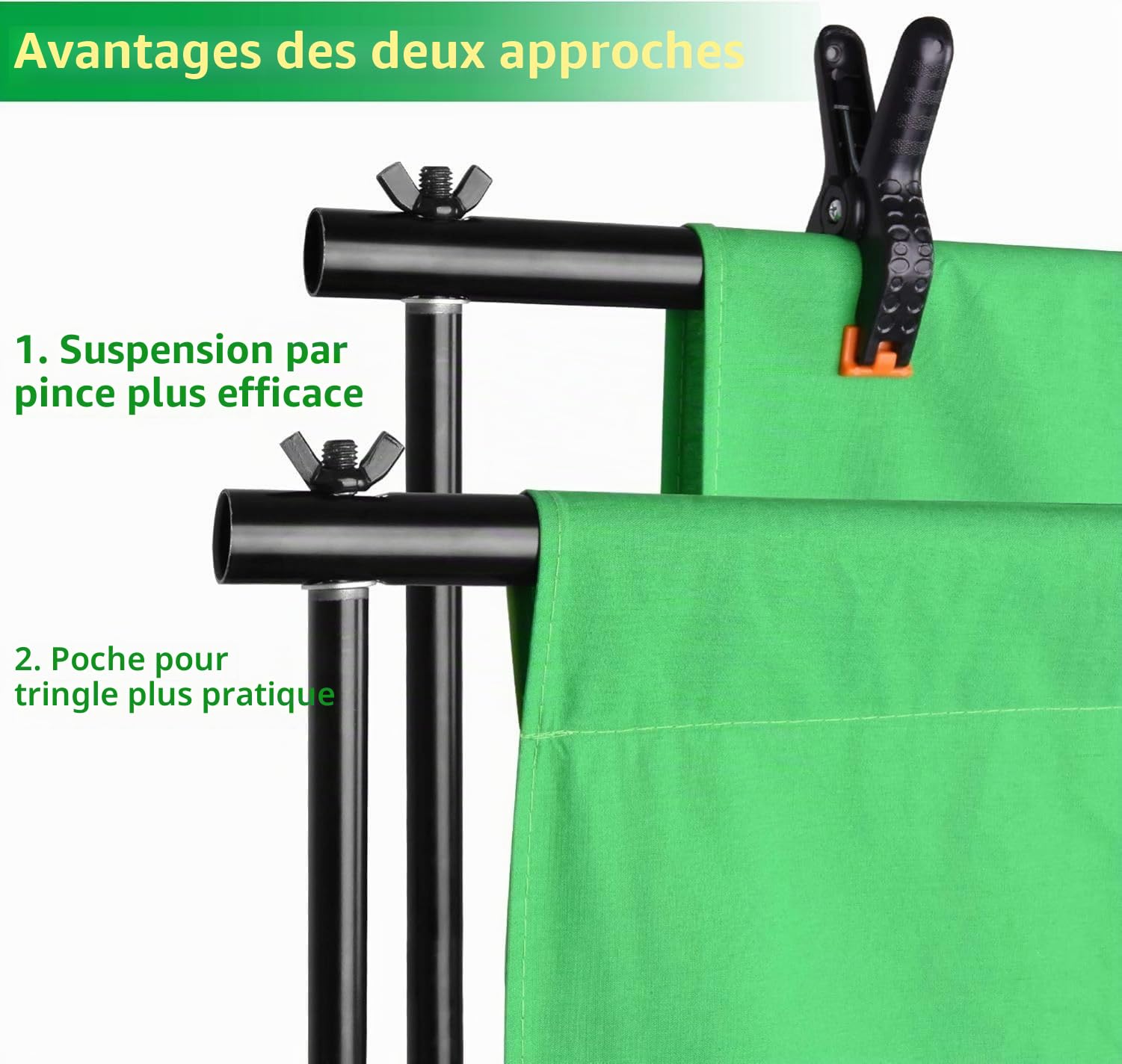 EMART Fond Vert avec Support, 2,6x3m Kit Support pour Studio Photo