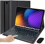 EHLCYS Coque Clavier pour Xiaomi Pad 8/8 Pro/Pad 7/7 Pro 11,2 Pouces, AZERTY Clavier Bluetooth avec Pavé Tactile Détachable Rétroéclairé 7 Couleurs, Coque Ultra-Fine Et Souris Intégrée,Noir - 1