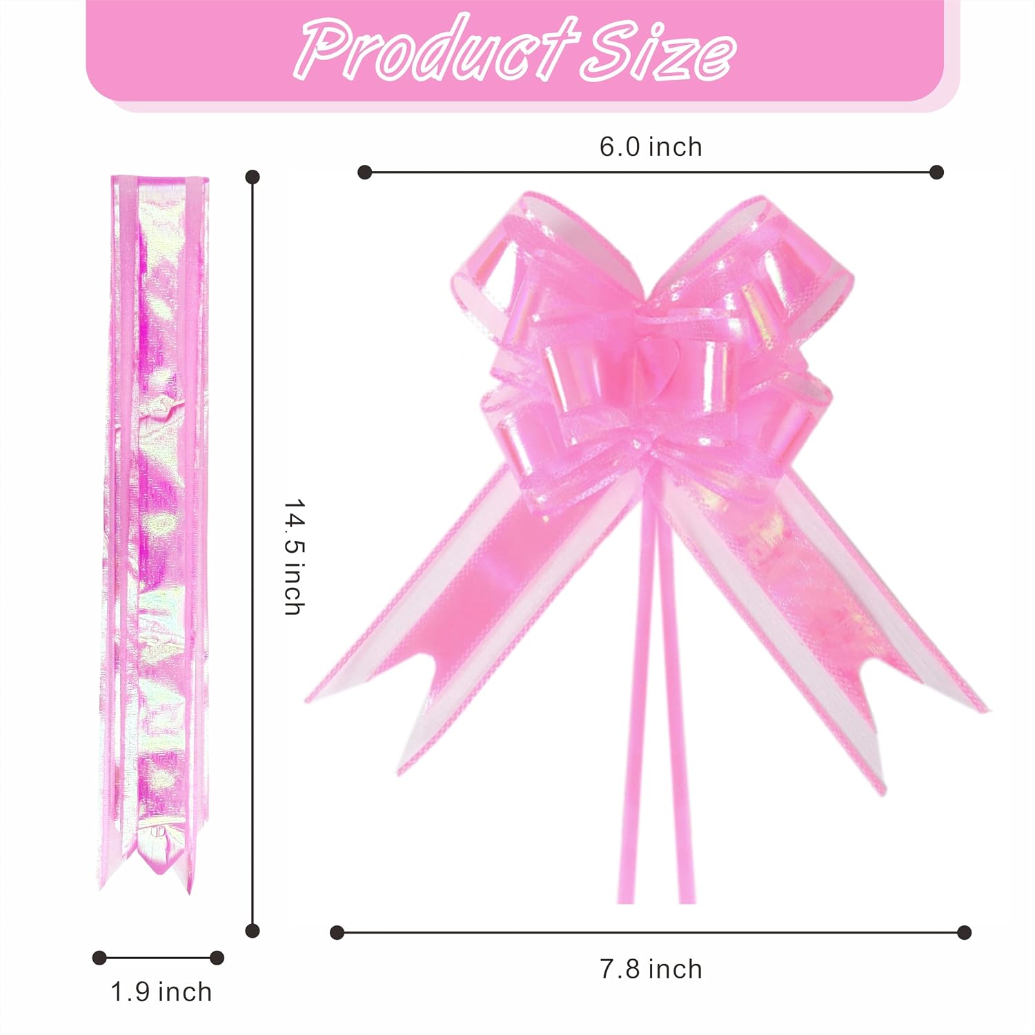 24PCS Hot Pink Pull Bows for Gift Wrapping, 6" Large Pre-Tied Decorative Bows for Christmas, Wedding, Birthday, Party Decorations, Reusable Instant Floral Decors for Gifts, Bouquets, Baskets image 2