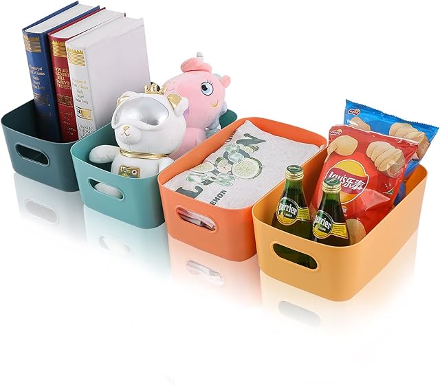 HERYEBING Storage Baskets for Shelves, 4 Set Large Plastic Storage Box Studio Office Home Tidy Organiser Kitchen Cupboard Organiser 30 x 20 x 12cm (Multicolor)