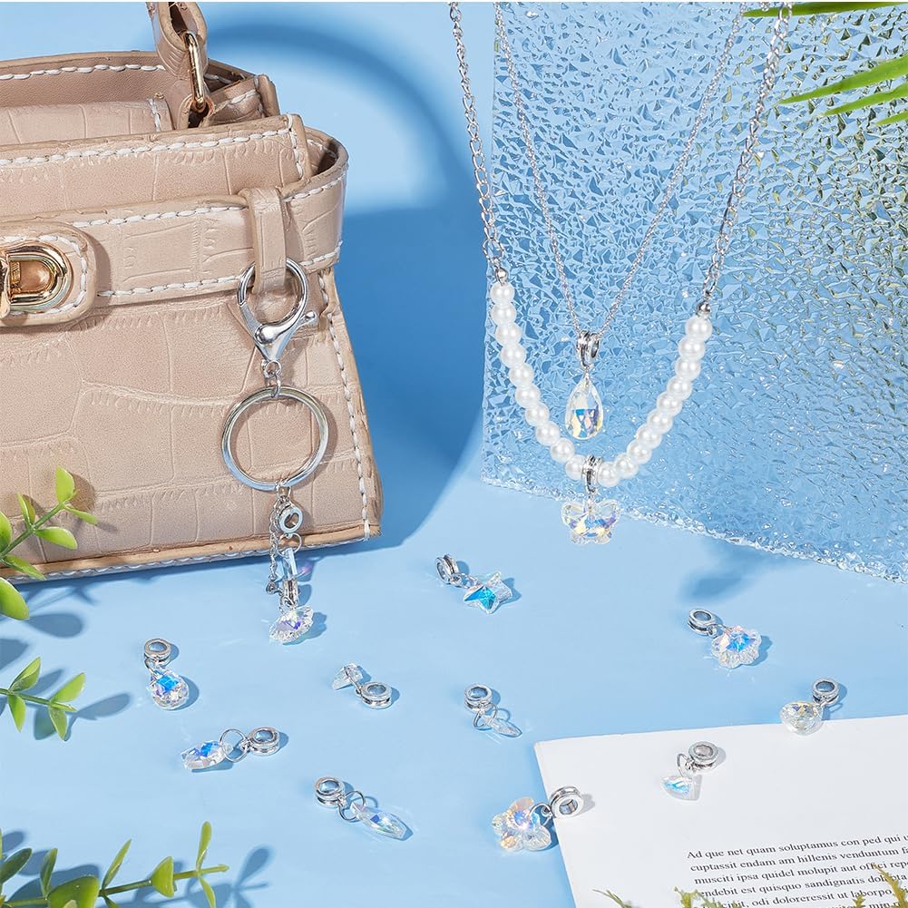 PH PandaHall 6 Style Crystal Glass Charms Pendants, 30pcs Faceted Butterfly Star Crystal Dangle Charms With Bail Hanger Large Hole Transparent Beads For Necklace Earrings Bracelets Keychains Jewelry - Image 3