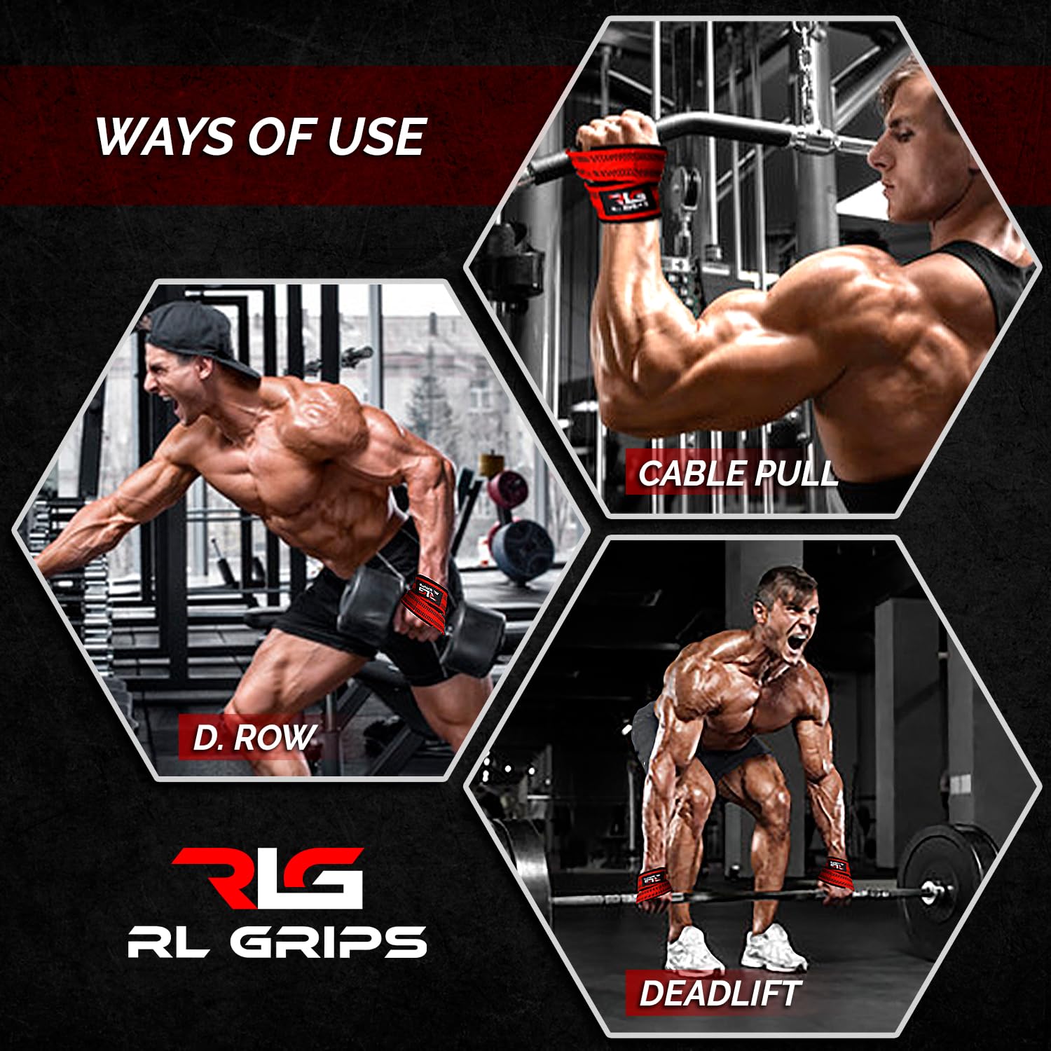RL Grips - Straps 8 Gym do Podnoszenia Ciężarów i Profesjonalnego Powerliftingu z Wyściółką – Paski Chwytne w Kształcie Ósemki do Siłowni i Fitnessu, Idealne do Martwego Ciągu i Kulturystyki