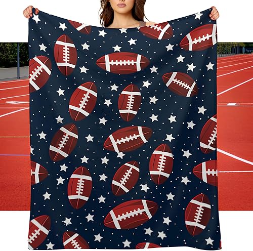 Manta fina de fútbol americano carmesí en cielo marino con estrellas para niños y niñas, manta de rugby sin costuras para niños, 50 x 60 pulgadas,