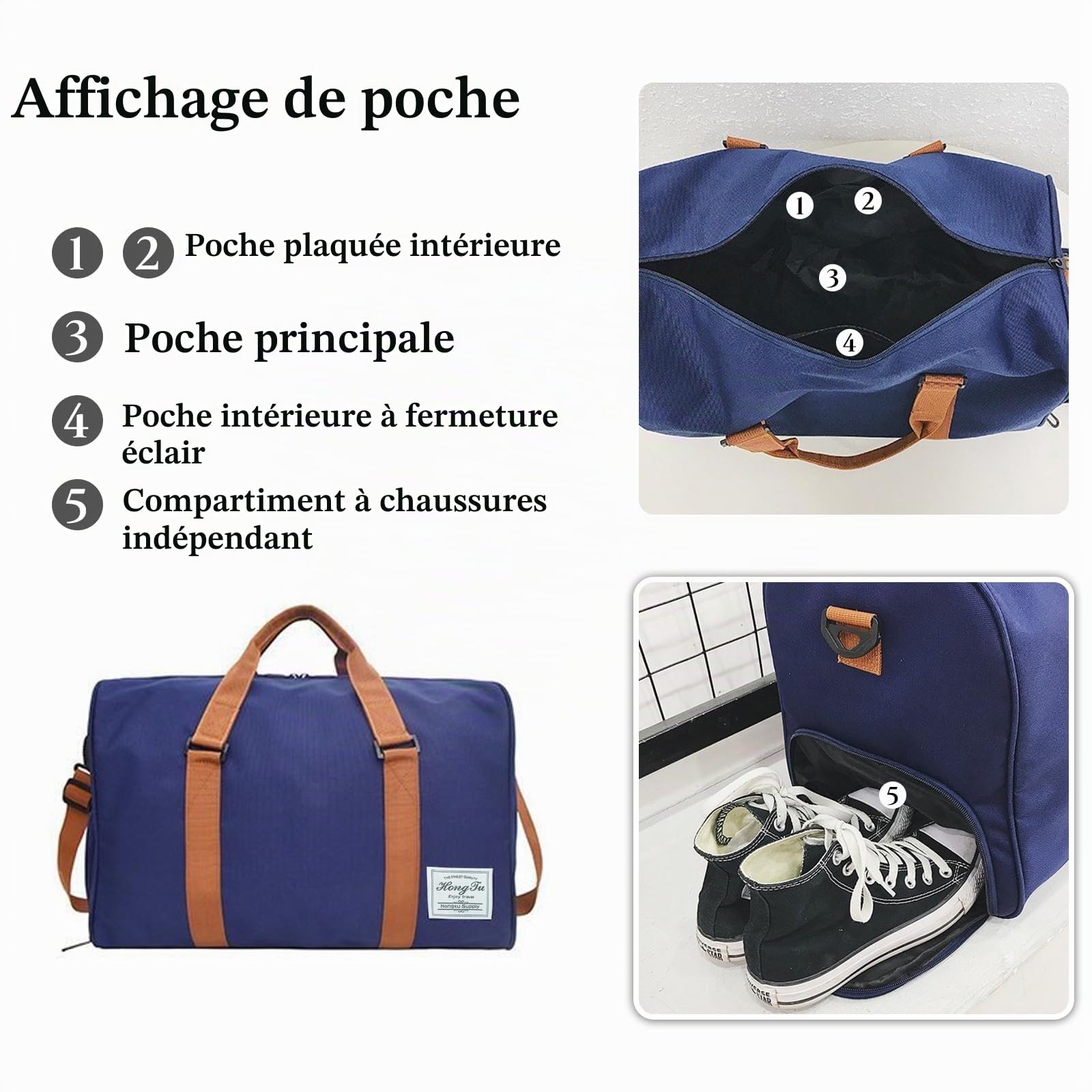 CORIOS Oxford Sac de Voyage Hommes/Femmes - Grande Capacité Weekend à Bandoulière avec Compartiment à Chaussures pour Sport, Fitness, Gym, Travail, Camping - Noir