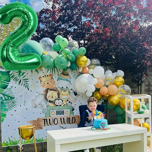 Vista 4 de TONIFUL Globo digital 2 verde de 40 pulgadas para decoración de cumpleaños, boda, fiesta de aniversario Número 2