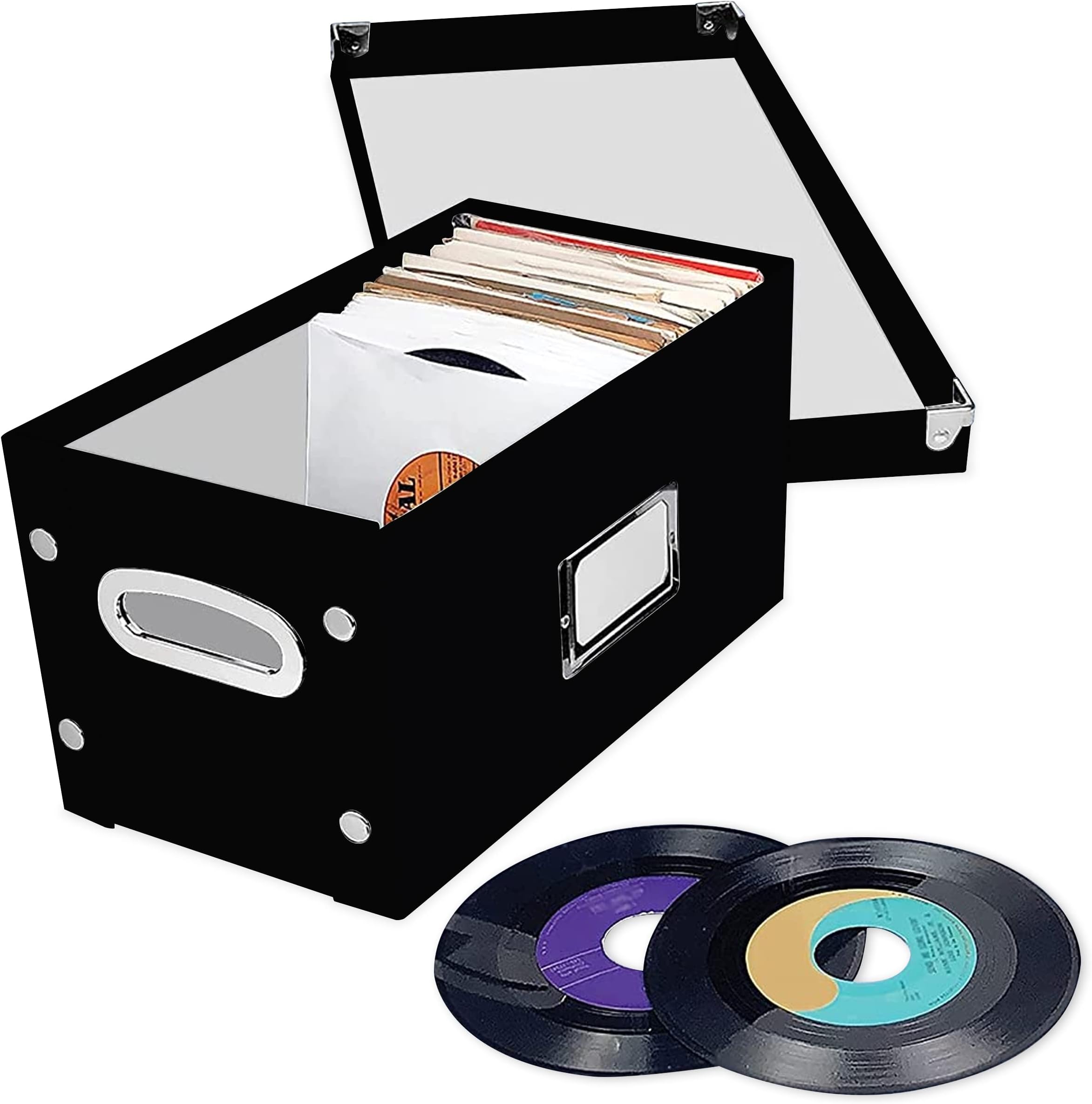 Snap-N-Store Vinyl Record Storage Box - 7"/45 RPM - 2 Pack- Crate Holds up to 75 Vinyl Albums - Black