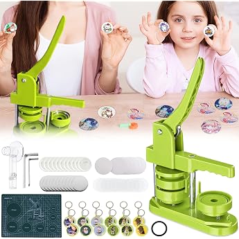 Button Machine Upgrade Rotatable Button Press Badge Maker Buttons Make Yourself 37 mm Machine for Badge Maker Machine Kit with 417 Pieces Button Parts Circle Cutter Key Ring
