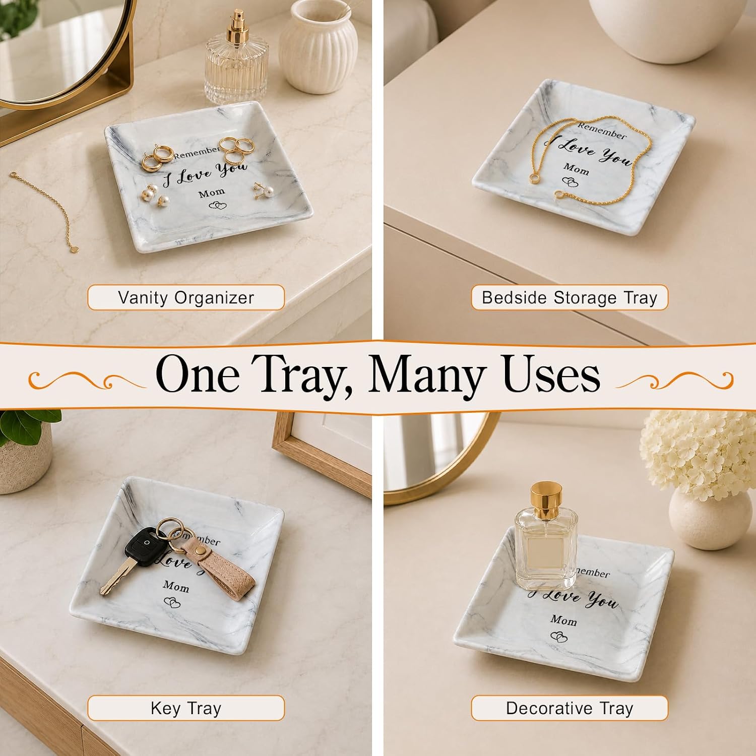 I Love You Mom Gifts - Marble Ceramic Trinket Tray Jewelry Dish Ring Holder image 4