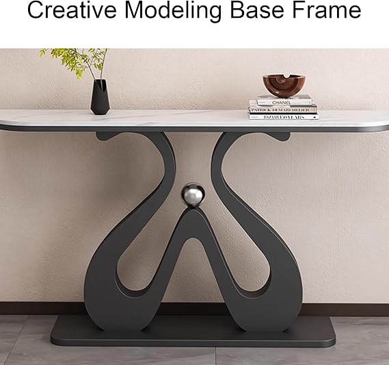 Stylish Console Table with Unique Base - Contemporary Sofa Table for Living Room, Entryway & Hallway (Gold & White, 100x30x80cm)