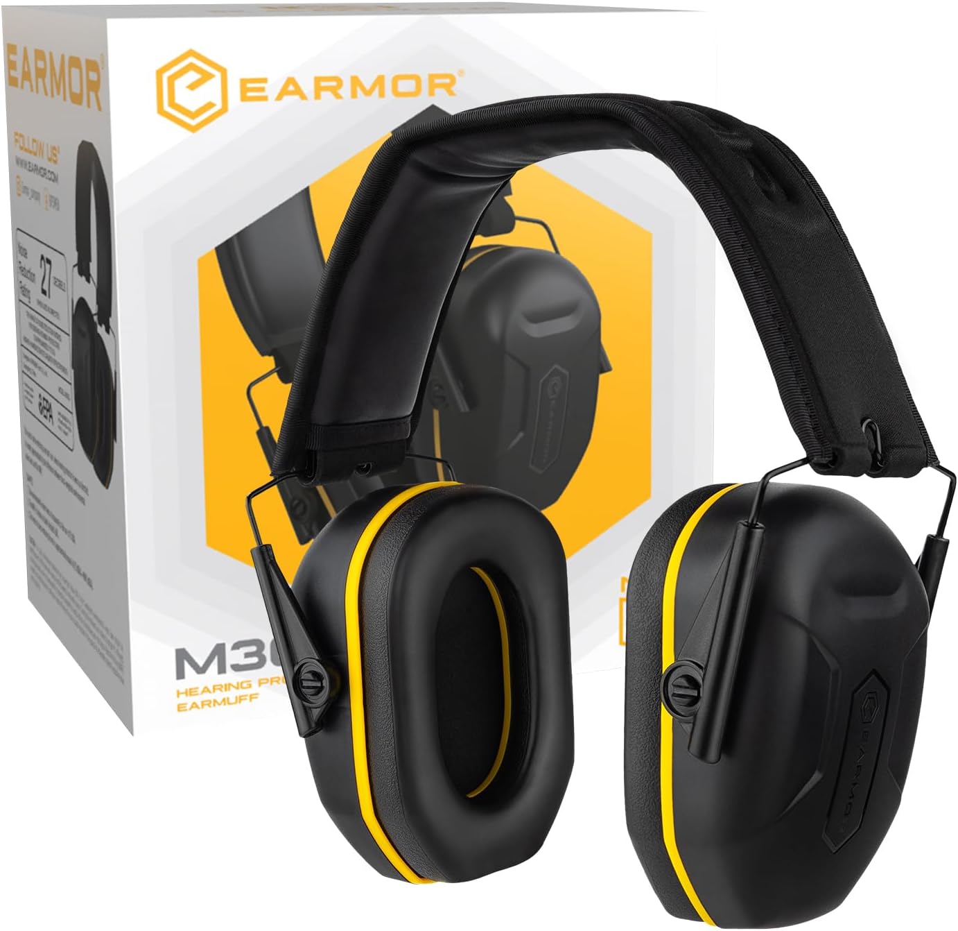 EARMOR Upgrade M300L Shooting Ear Protection Safety Earmuffs for Gun Range, NRR 27dB Noise Cancelling Hearing Protection Ear Muffs with Low-Profile Earcups, Compact Foldable for Shooting, Hunting